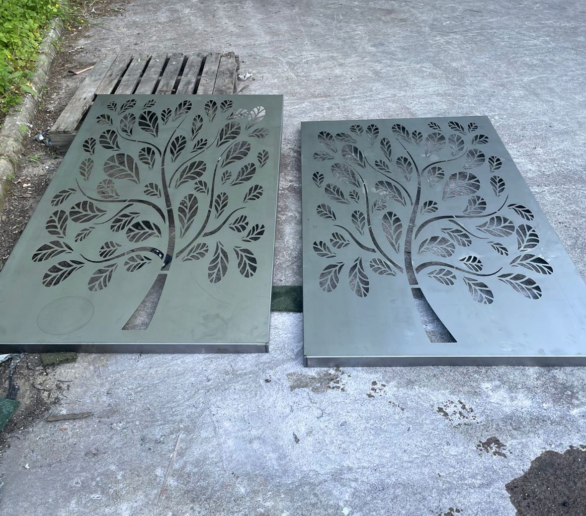 Laser-cut steel decorative tree panels